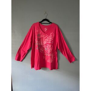 JMS just my style long sleeve cotton pink graphic t-shirt top size 4x
